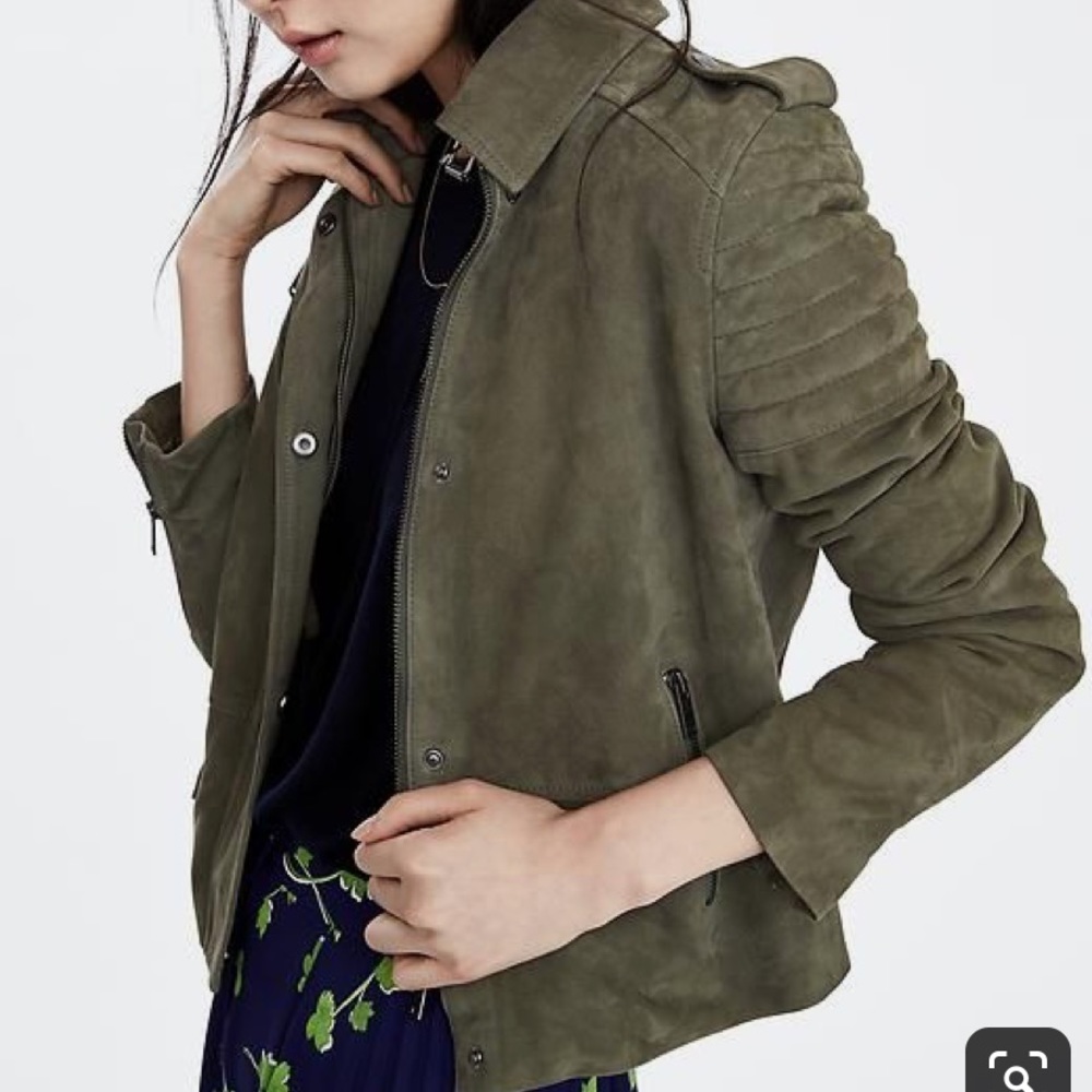 Banana Republic Olive Green Suede Moto Jacket - Picture 8 of 8